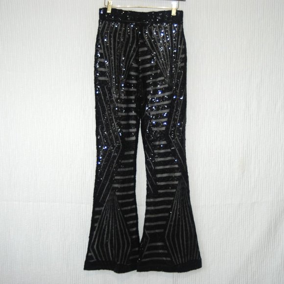 High Waist Sequin Sparkle Flared Pants Wide Leg Bell Bottom Trousers NWOT! - Picture 8 of 8